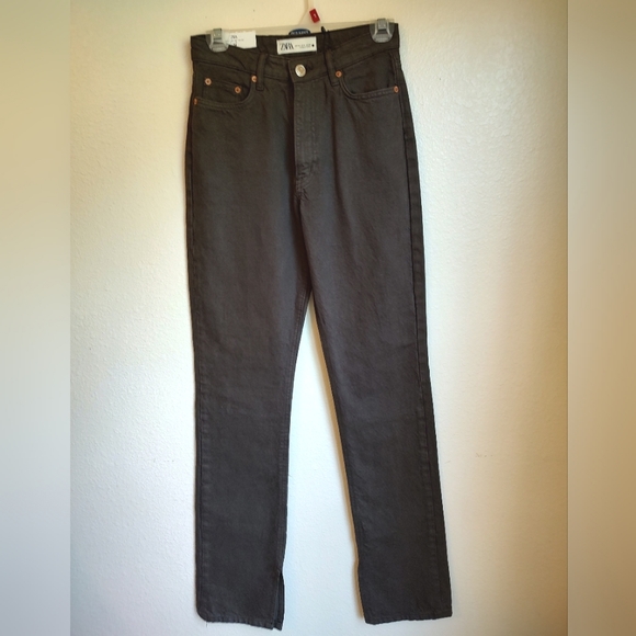 NWT Zara Women's Sweet Mocha High Rise Slim Fit Split Hem Jeans Sz 2 - Picture 1 of 6